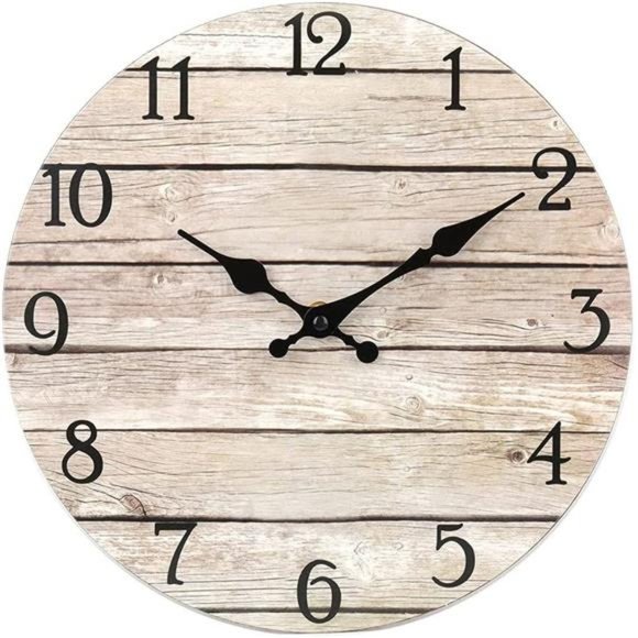 10 inches Silent Non-Ticking Wooden Decorative Round Wall Clock Vintage Rustic - Picture 1 of 6